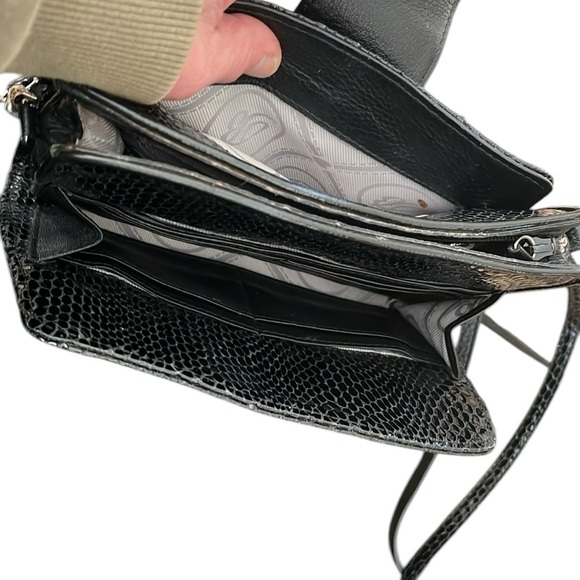 Brighton Octavia Black Faux Snakeskin Crossbody Purse - Picture 4 of 8